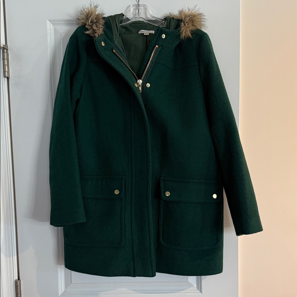 J Crew Factory Women's Emerald Green Hooded Coat size 10